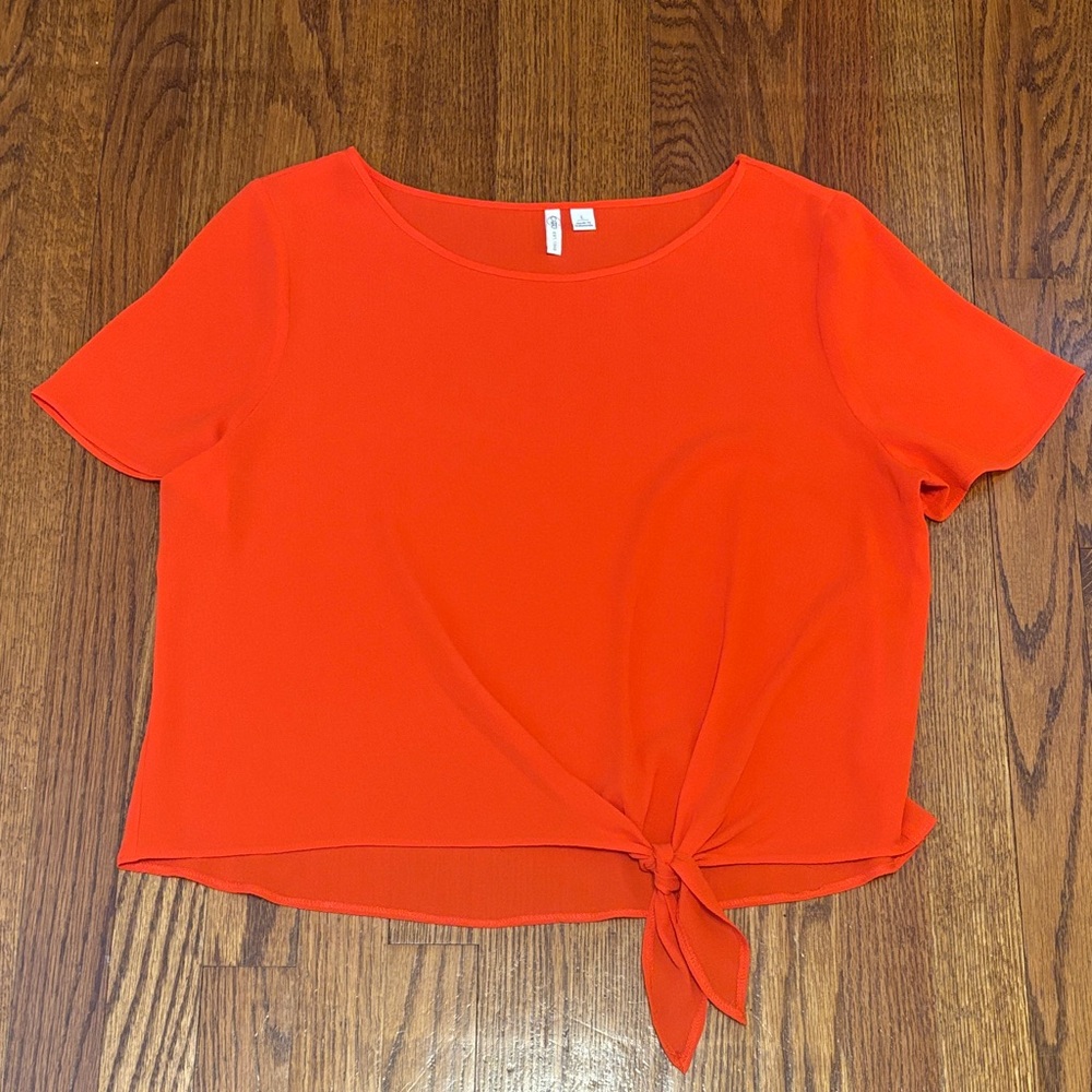 Red-Orange Tie-Front Top